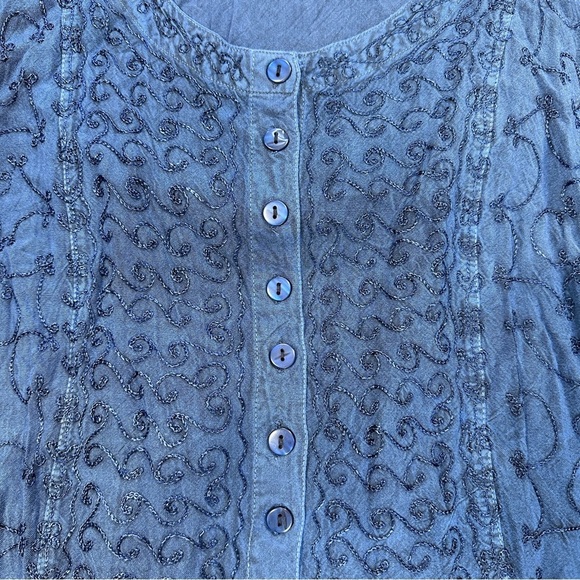 Sakkas Fedella Deep Scoop Neck Longsleeve Top Adjustable Back Straps Blue 1X/2X - Picture 6 of 14